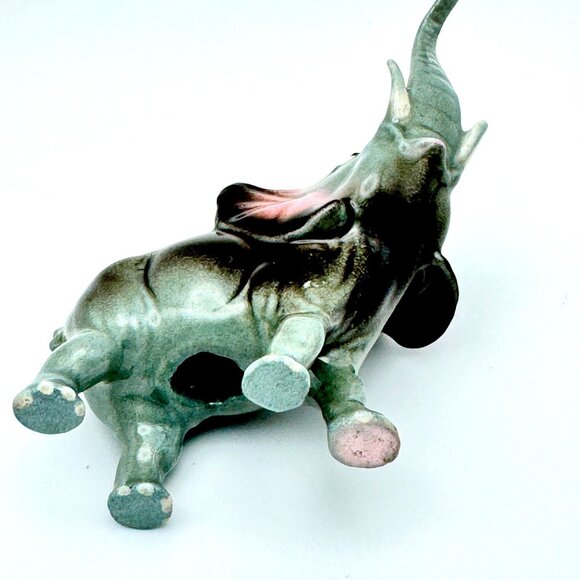 Vintage Hagen Renaker Ceramic Elephant Figurine Hand-Painted 3" Tall Gray & Pink - Picture 5 of 8